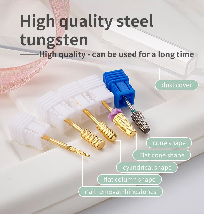 5-in-1 Hartmetall Nagelfräser-Set – Gold (Tungsten Carbide)