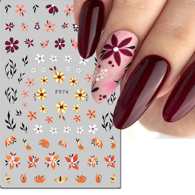 3D Nagelsticker Weißer Pflaumenblüten mit Goldperlen & Schmetterlingen 2.