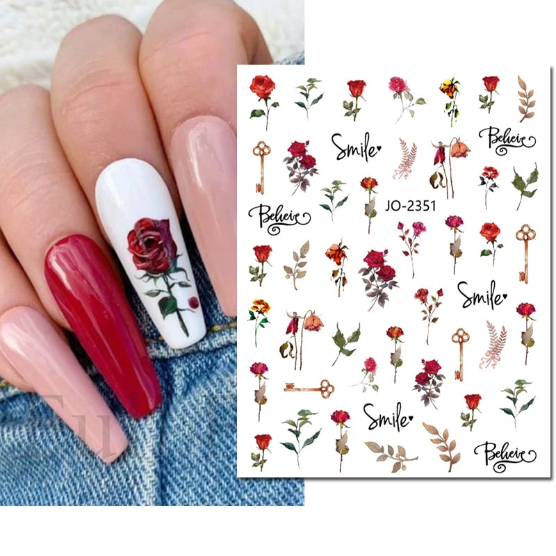 3D Nagelsticker Weißer Pflaumenblüten mit Goldperlen & Schmetterlingen 2.