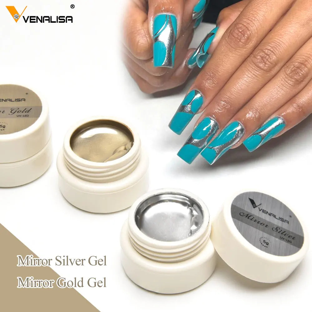 Venalisa 5ml Metallic Mirror Gel – Silber & Gold – UV-Gel für Spiegeleffekt & Modellage