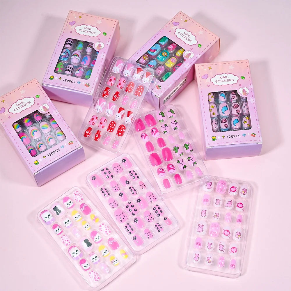 Kinder Press-On Nägel – 5er Set (120 Stück) | Bunt & Süßigkeiten-Design