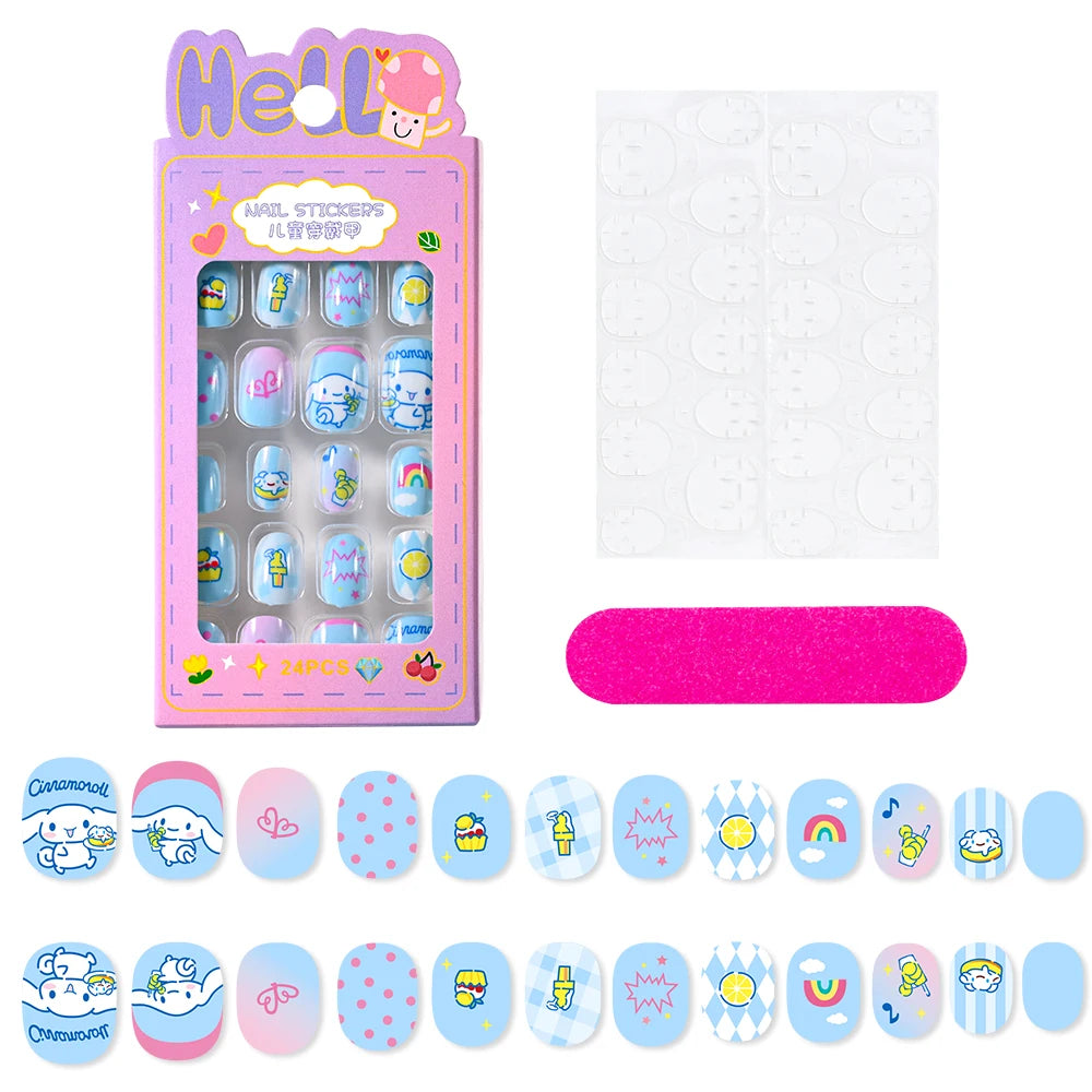 12pcs MINISO Children Press on False Nails Y2k Kawaii Cartoon Design Fake Nails Short Sqare Detachable Manicure Girls Gifts #DGL