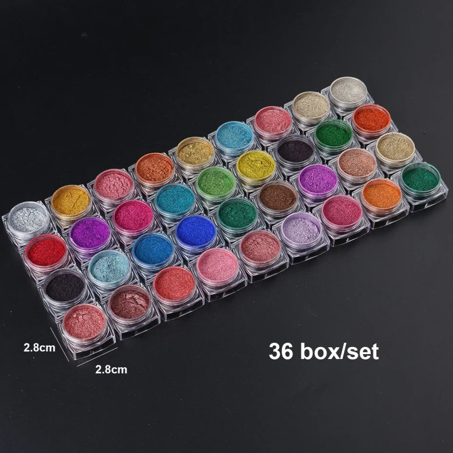 36er-Set Chrome-Pigmente – Superhelle Metallic Mirror Powder für Nailart