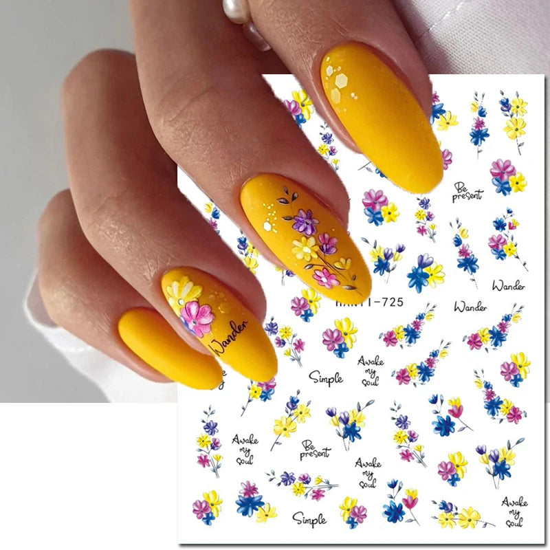 3D Nagelsticker Weißer Pflaumenblüten mit Goldperlen & Schmetterlingen 2.
