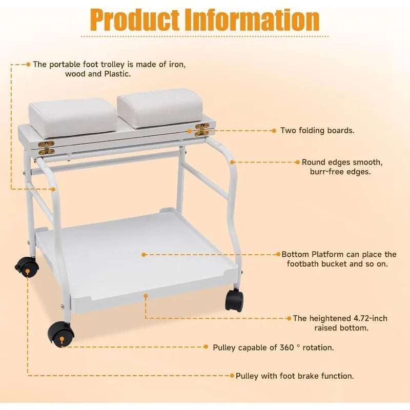 Rollbare Pediküre-Trolley mit Fußstütze – Mobile Spa-Trolley für Nagelstudios, Friseursalons & Zuhause
