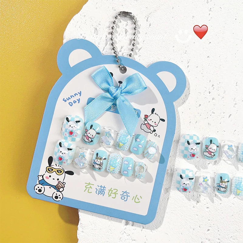 12pcs MINISO Children Press on False Nails Y2k Kawaii Cartoon Design Fake Nails Short Sqare Detachable Manicure Girls Gifts #DGL