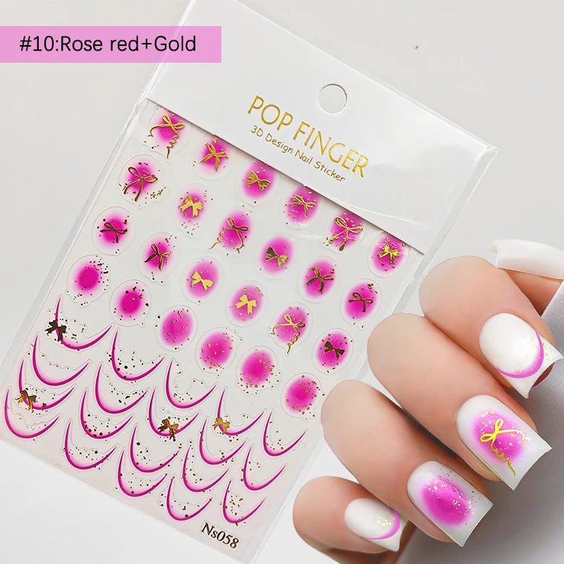 3D Schleifen Nagelsticker – Elegante Gold- & Farbbögen für French & Sommerdesigns