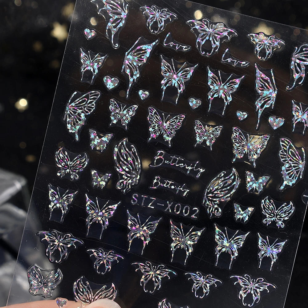 Holographische Nail Sticker – 3D Laser Butterfly, Snake, Dragon & Stars