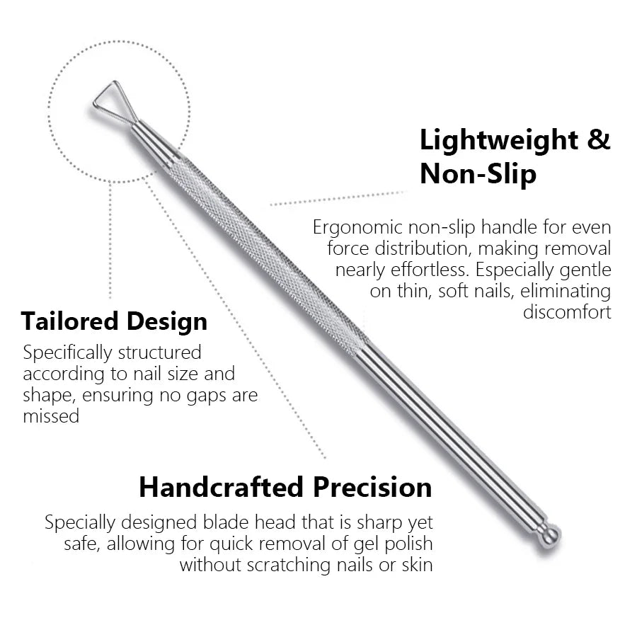 Silvery Holographic Stainless Steel Nail Polish Remover Tool, Gel Nail Scraper, Cuticle Pusher for Home and Salon Use