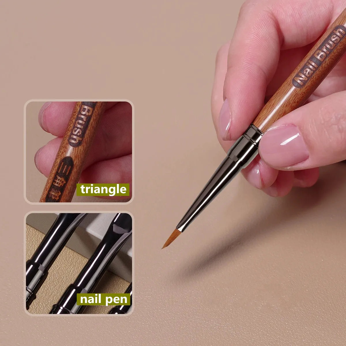 Nailart-Pinsel mit Holzgriff – Blüten- & Linienpinsel mit Dreiecksspitze