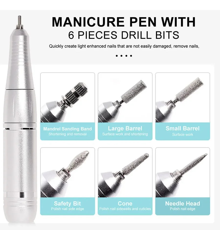 NEW Professional 45000RPM Electric Portable Nail Drill Machine Rechargeable Low Noise Nail Sander File for Manicure Salon Tool
