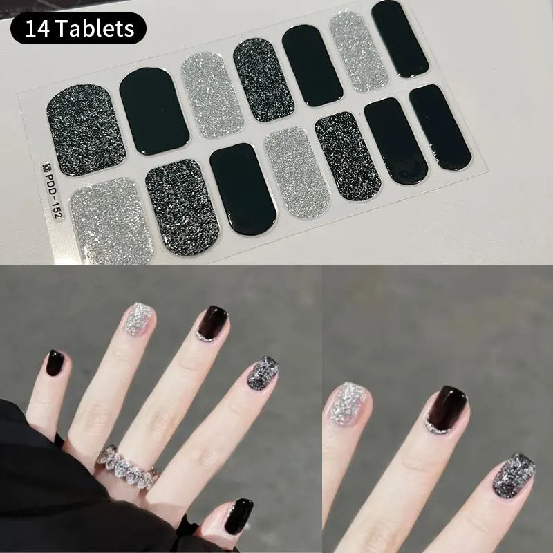 Fullcover Nail Sticker – Modische selbstklebende Nagelfolien mit Glitzer 2.