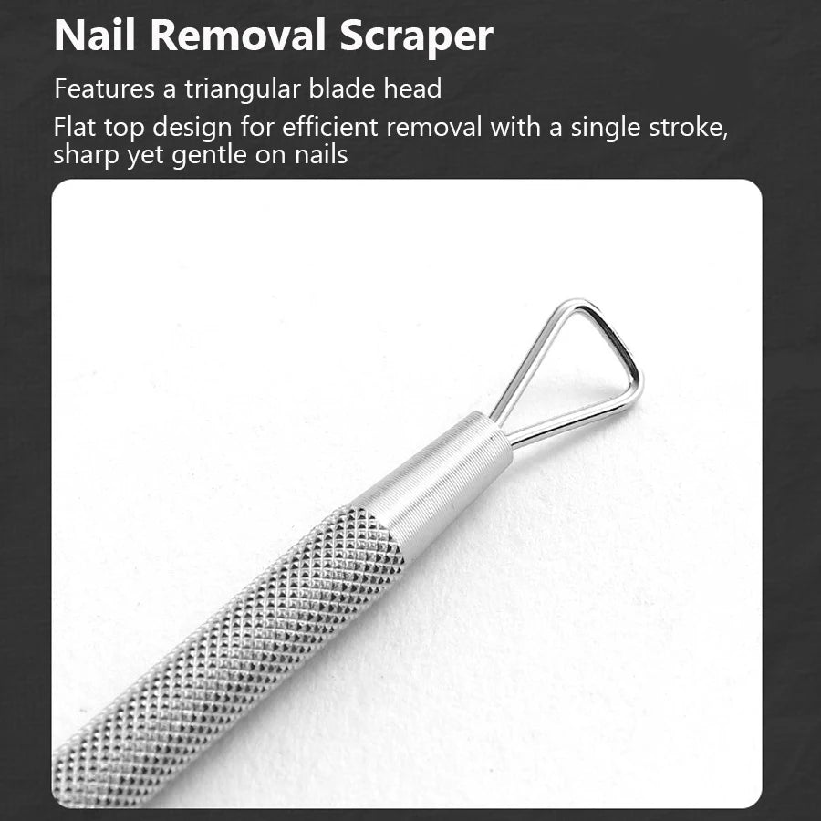 Silvery Holographic Stainless Steel Nail Polish Remover Tool, Gel Nail Scraper, Cuticle Pusher for Home and Salon Use