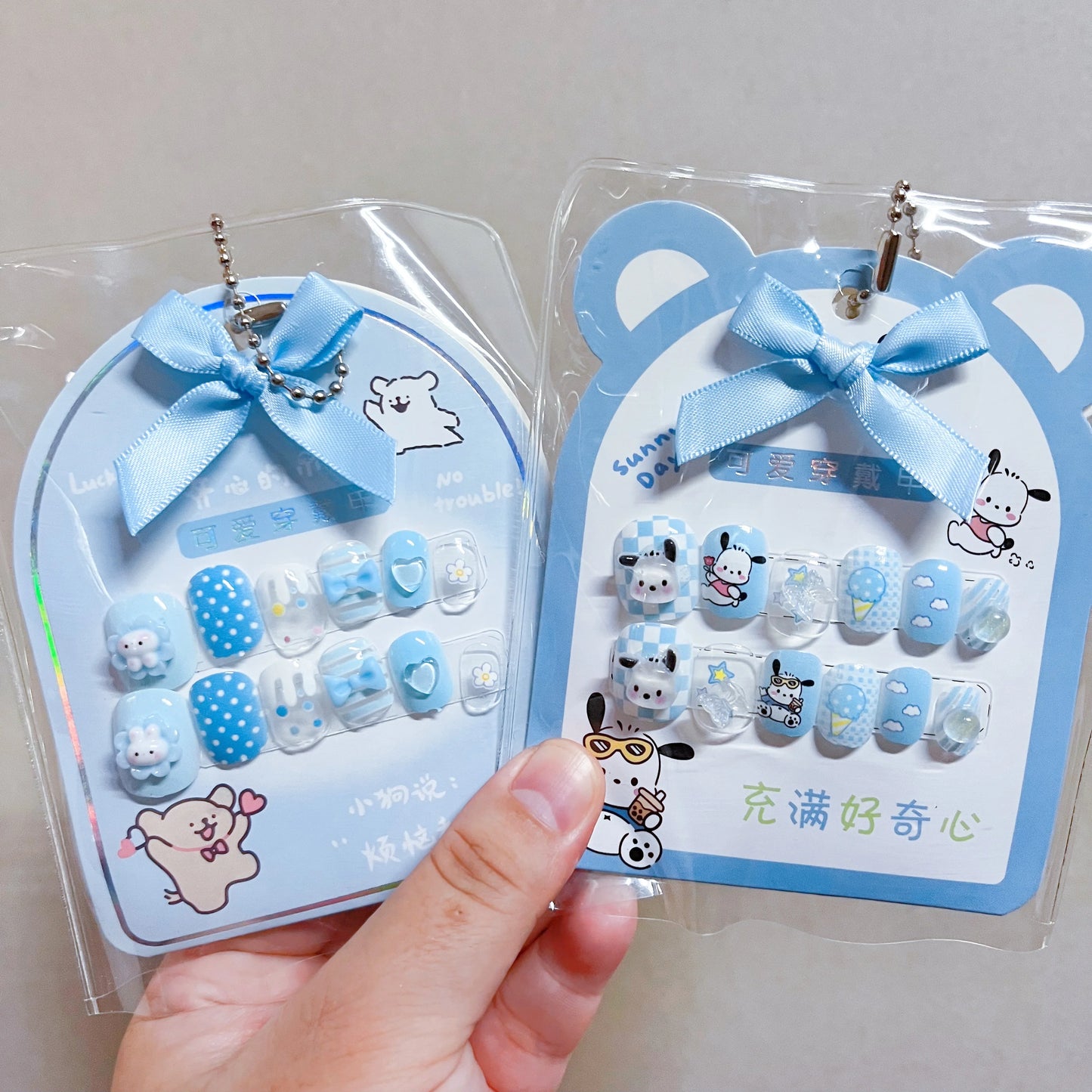 12pcs MINISO Children Press on False Nails Y2k Kawaii Cartoon Design Fake Nails Short Sqare Detachable Manicure Girls Gifts #DGL