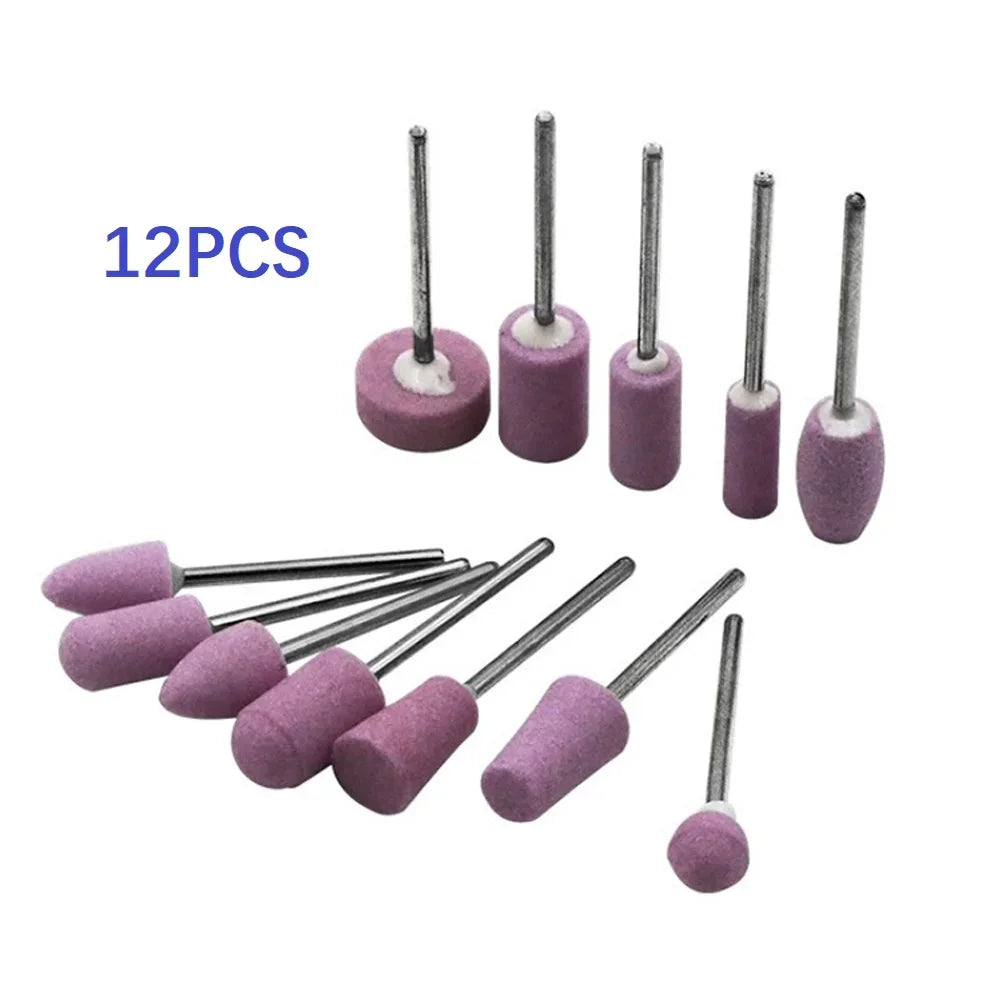 12-tlg. Schleifstein-Aufsatz-Set für Fräser – 2,35 mm Schaft – Polier- & Schleifköpfe für Nagelbohrer