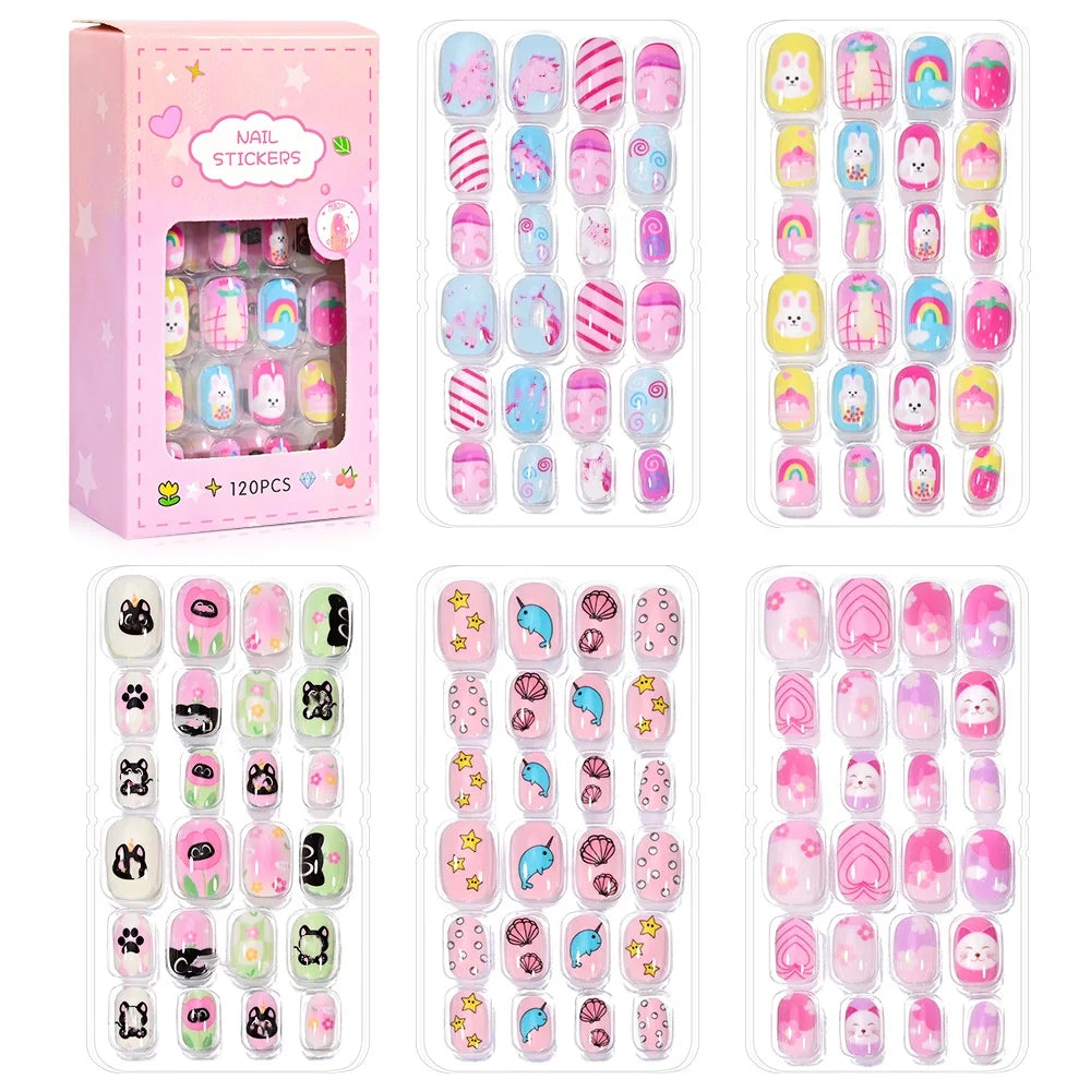 Kinder Press-On Nägel – 5er Set (120 Stück) | Bunt & Süßigkeiten-Design