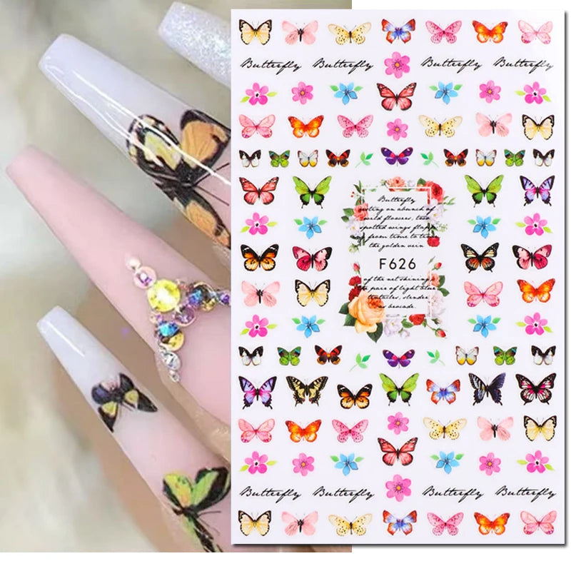 3D Nagelsticker Weißer Pflaumenblüten mit Goldperlen & Schmetterlingen 2.