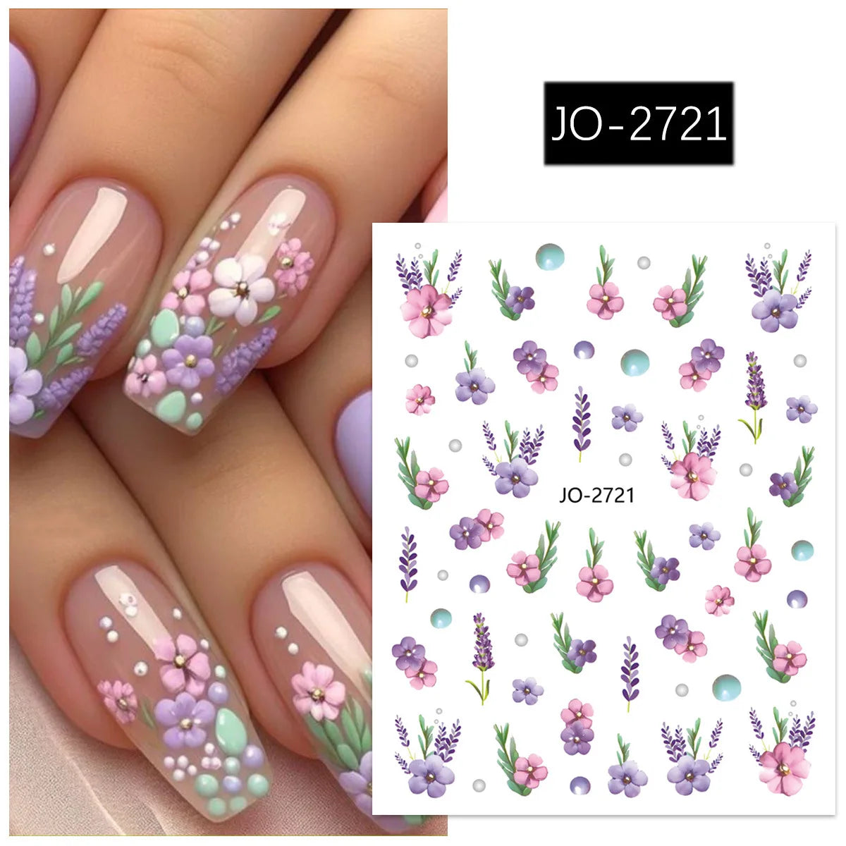 3D Nagelsticker Weißer Pflaumenblüten mit Goldperlen & Schmetterlingen 2.