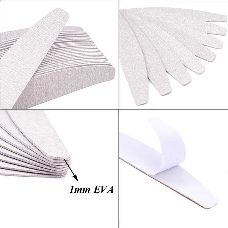 100er Set Ersatzfeilen Halbmond – 80/100/180/240 Grit mit Metallgriff | Nagelfeilen Aufsätze für Maniküre