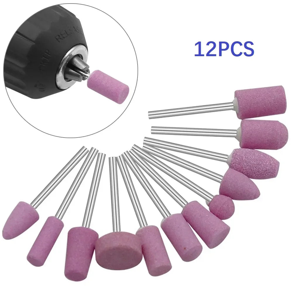 12-tlg. Schleifstein-Aufsatz-Set für Fräser – 2,35 mm Schaft – Polier- & Schleifköpfe für Nagelbohrer