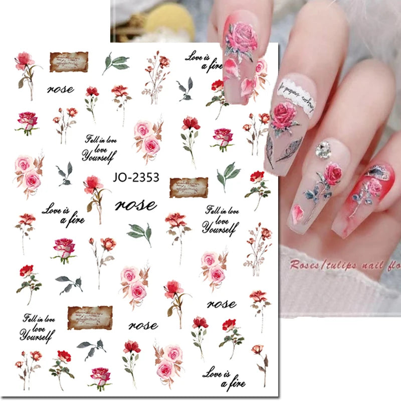 3D Nagelsticker Weißer Pflaumenblüten mit Goldperlen & Schmetterlingen 2.
