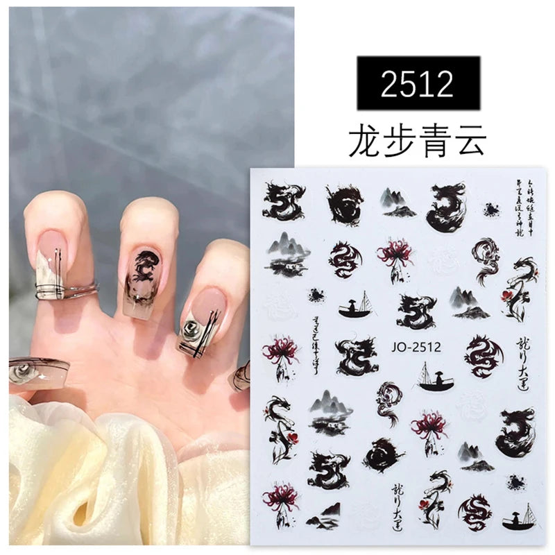 3D Nagelsticker Weißer Pflaumenblüten mit Goldperlen & Schmetterlingen 2.