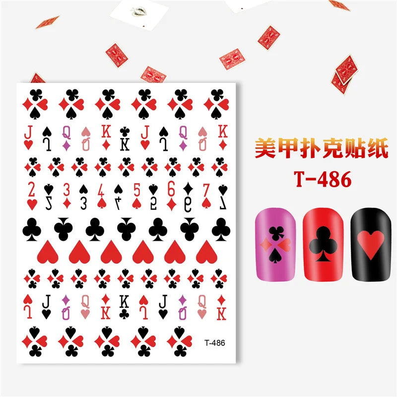 Pokerkarten Nail Sticker – 3D Nagelaufkleber mit Spielkarten & Symbolen