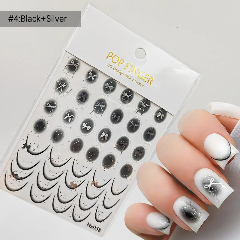 3D Schleifen Nagelsticker – Elegante Gold- & Farbbögen für French & Sommerdesigns