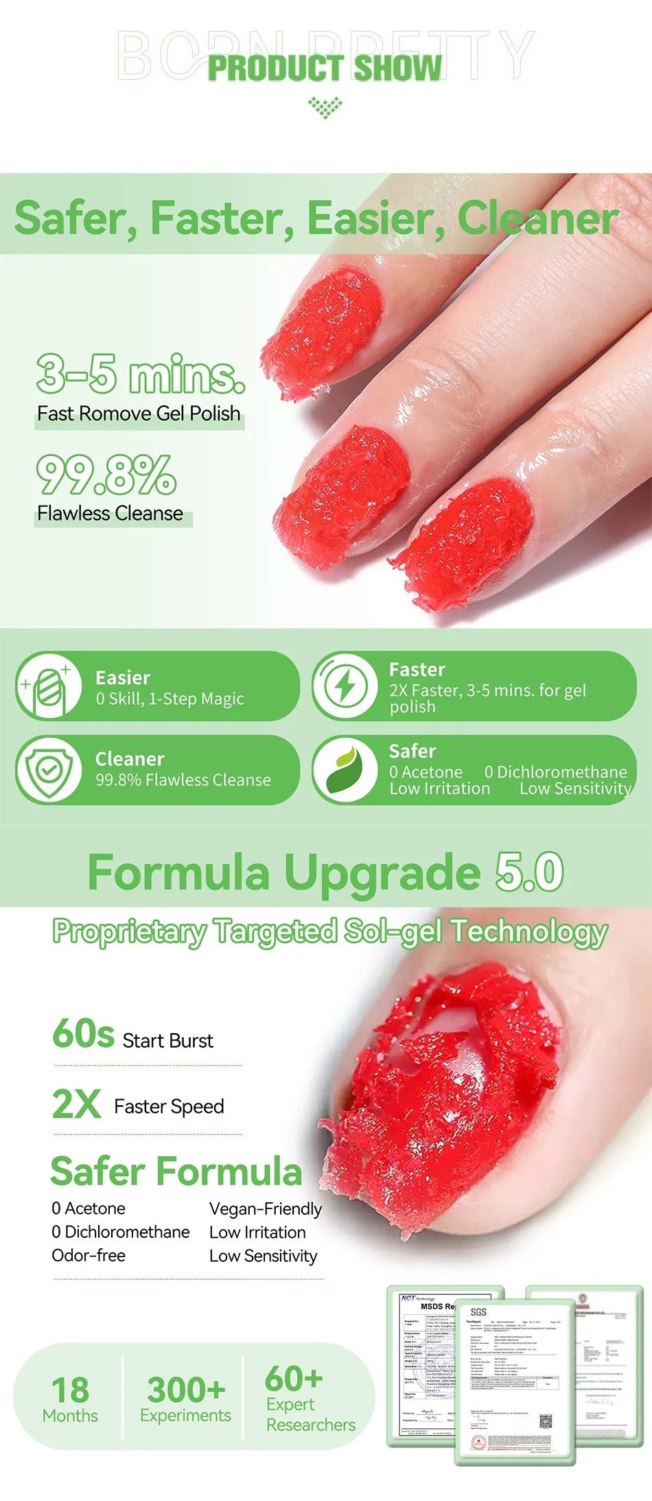 BORN PRETTY Gel Remover Set 15ml – UV-Lack Entferner + Nagelfeile & Pusher