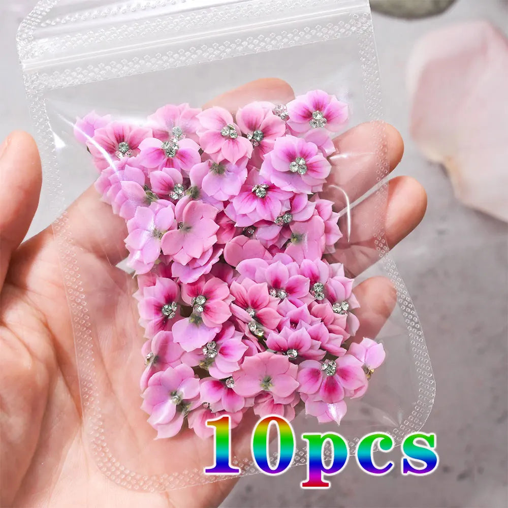 3D Acryl-Blumen Weiß – Nail Art Deko Set (10/12 Stück) mit Strass