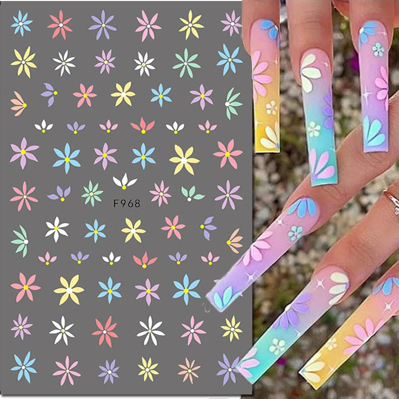 3D Nagelsticker Weißer Pflaumenblüten mit Goldperlen & Schmetterlingen 2.