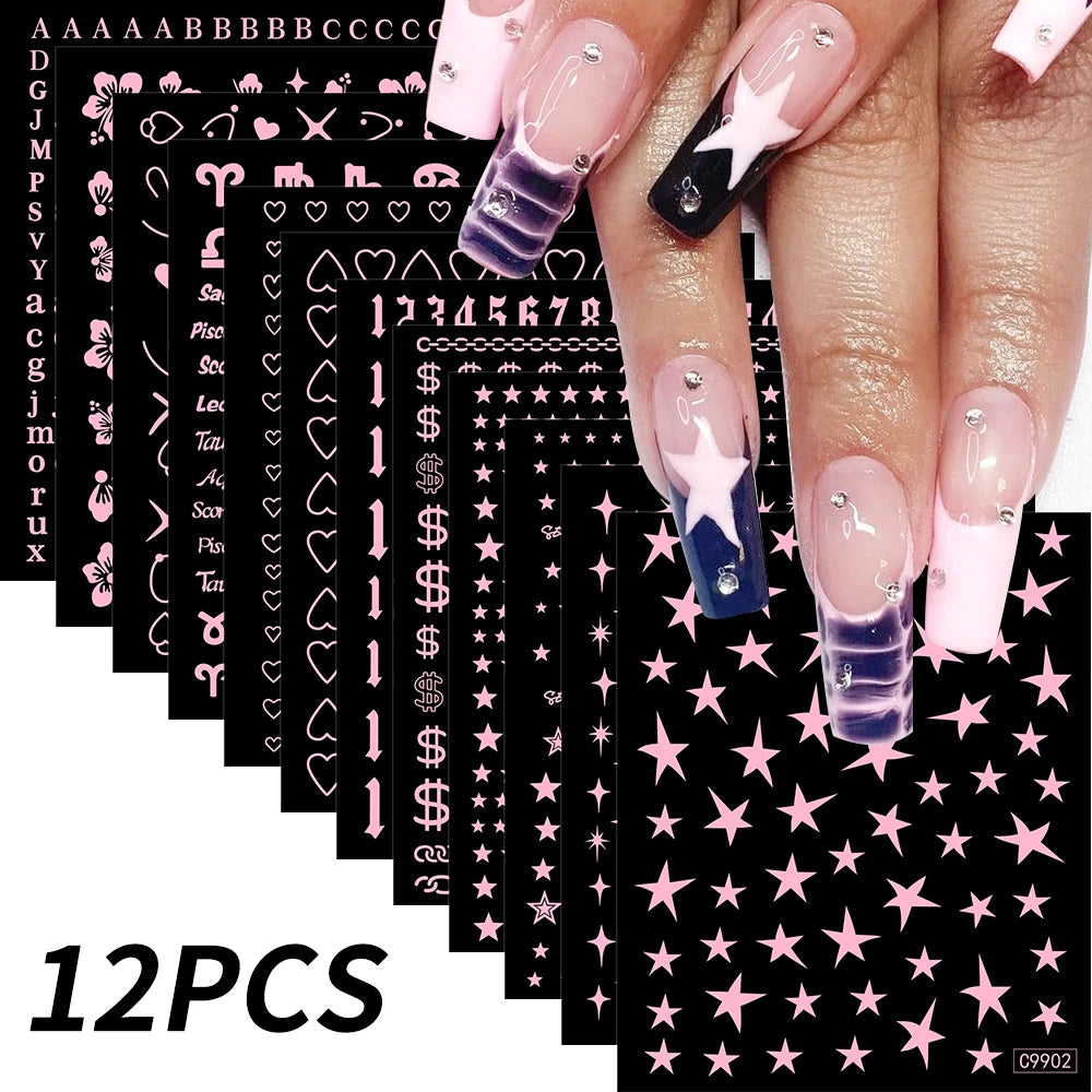 Nagelsticker „Stitch & Angel“ – 12 Bögen Cartoon-Kollektion für Kinder & Nail Art