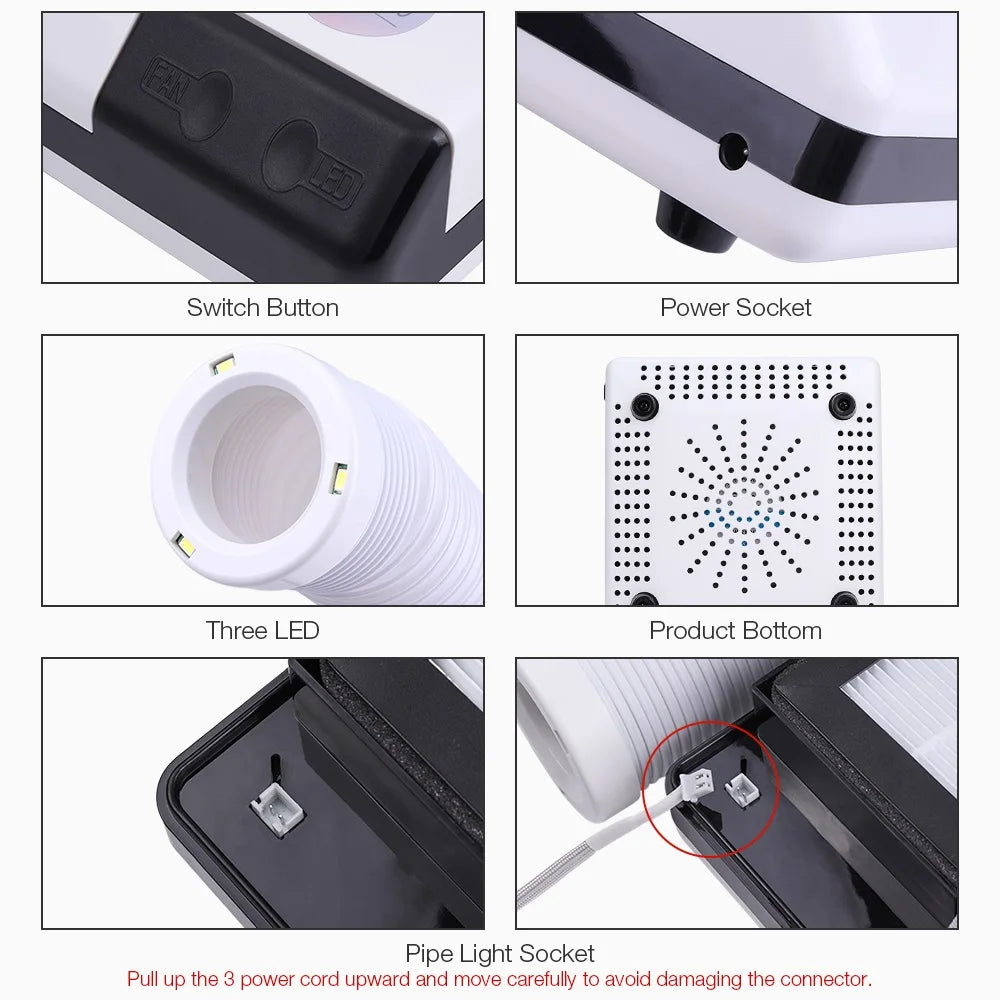 Foreverlily 60W Profi-Nagelstaubabsaugung mit flexibler Absaugarm | Doppelmodus & LED-Licht | Maniküre Staubsauger mit Schlauch