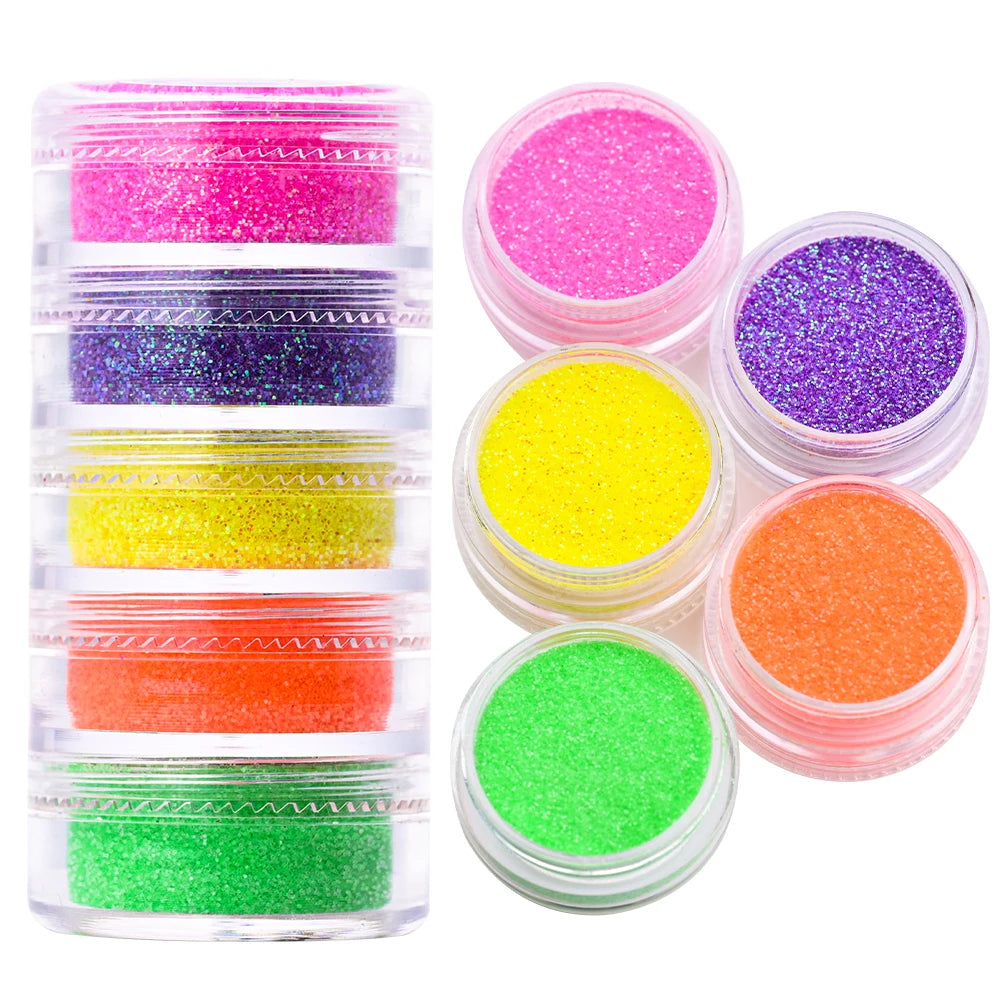 Neon-Pigmentpulver Set – 12 Farben für Nageldesign, Ombre & Chrome-Effekte