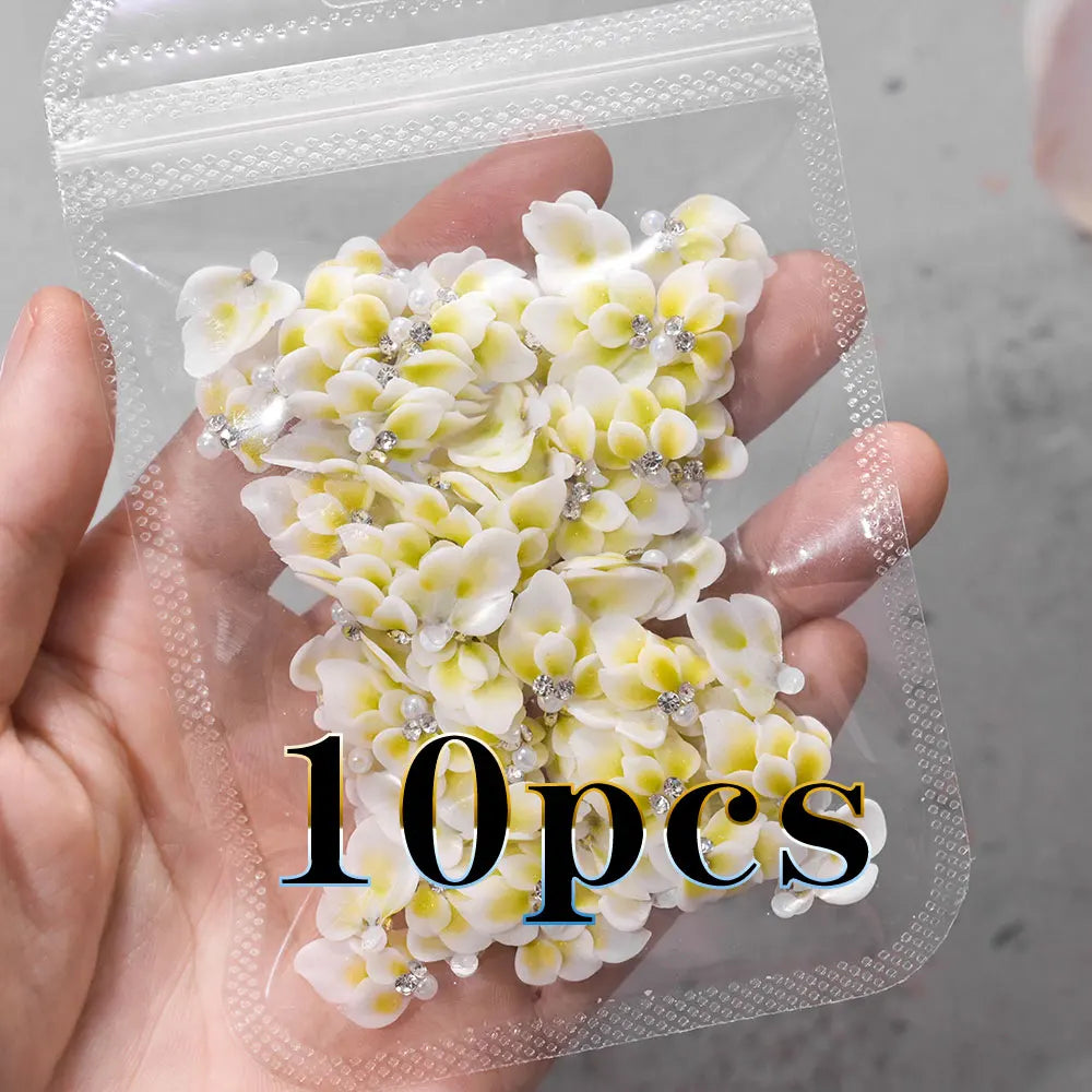 3D Acryl-Blumen Weiß – Nail Art Deko Set (10/12 Stück) mit Strass