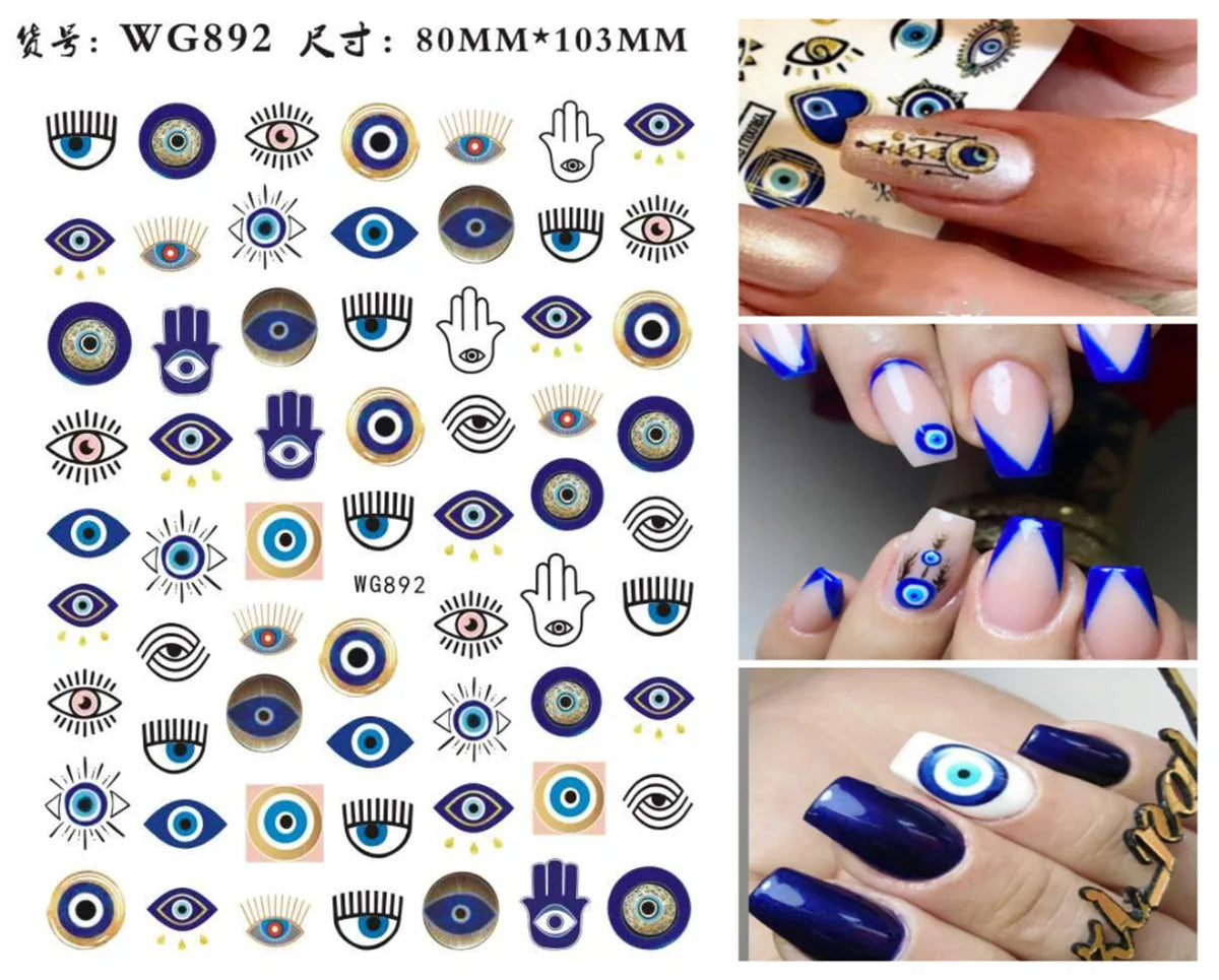 Fatima's Eye & Hamsa Hand Nail Stickers – Spiritual Nail Art Aufkleber