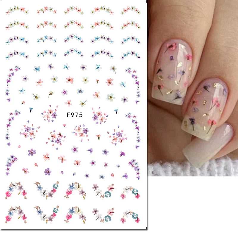 3D Nagelsticker Weißer Pflaumenblüten mit Goldperlen & Schmetterlingen 2.