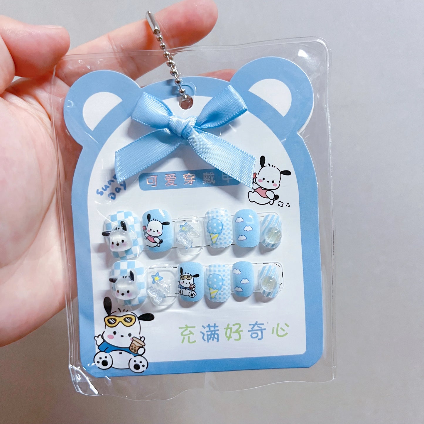 12pcs MINISO Children Press on False Nails Y2k Kawaii Cartoon Design Fake Nails Short Sqare Detachable Manicure Girls Gifts #DGL