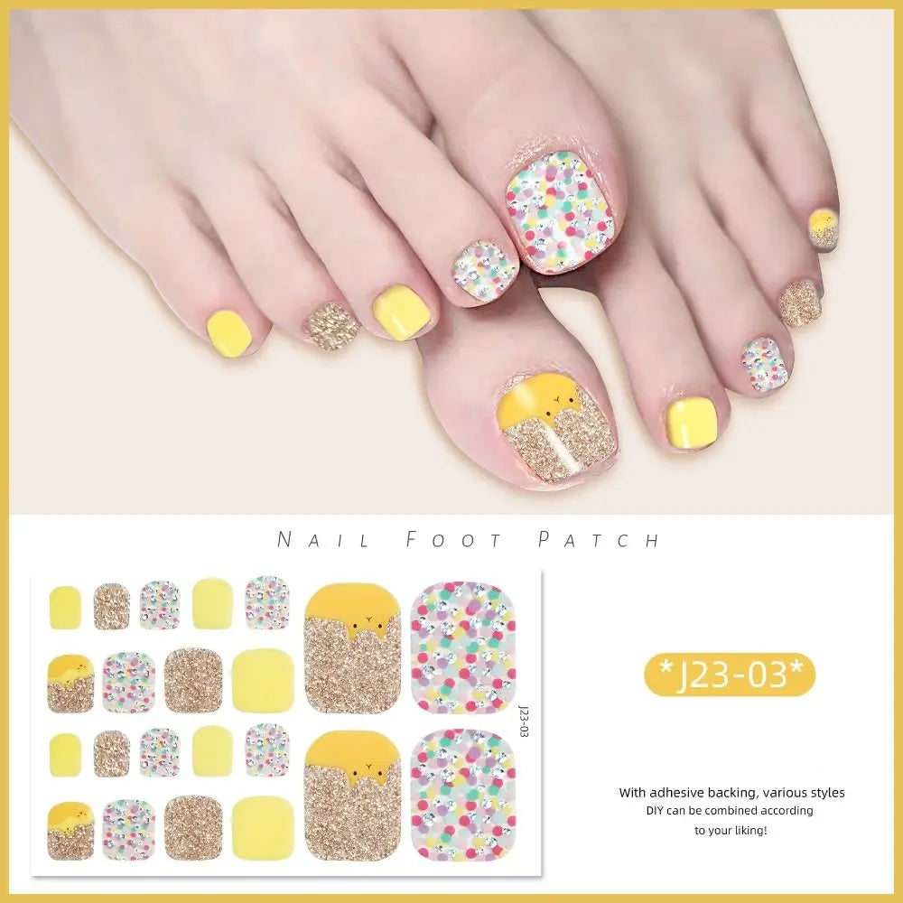 Abziehbare Fußnagelsticker – 22-teiliges Set für Modebewusste Pediküre mit Glanz-Effekt