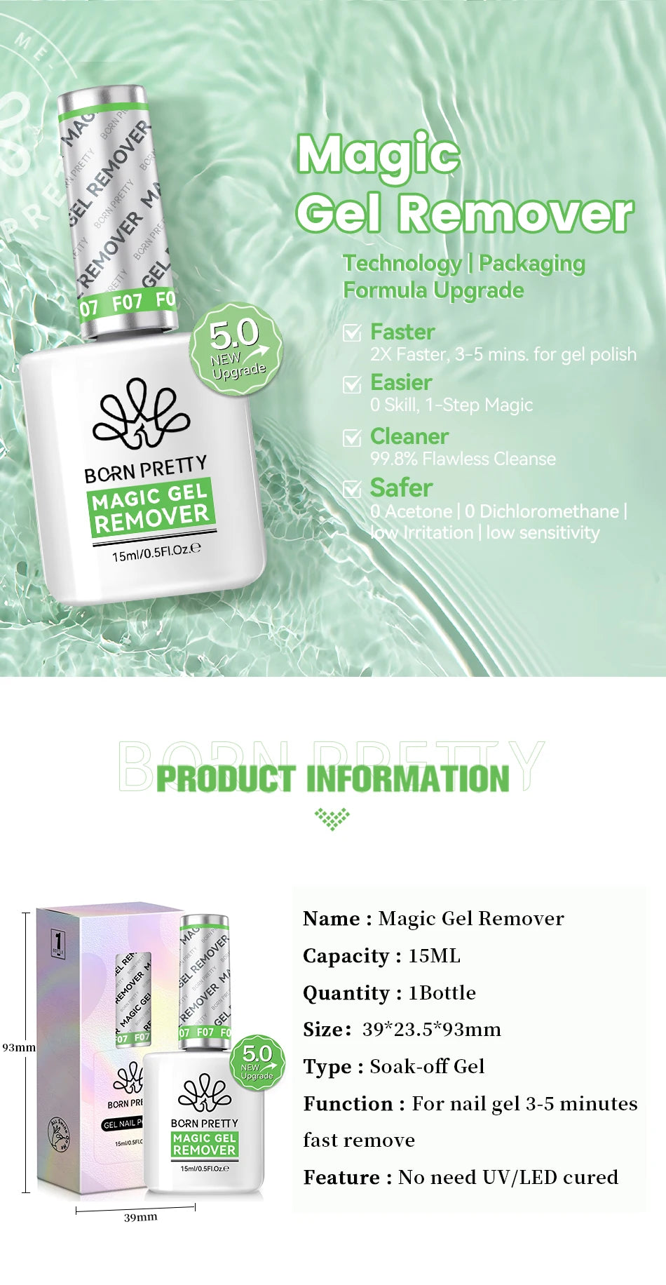 BORN PRETTY Remover-Set 15ml – Gelentferner + Tools für Peel-Off Maniküre
