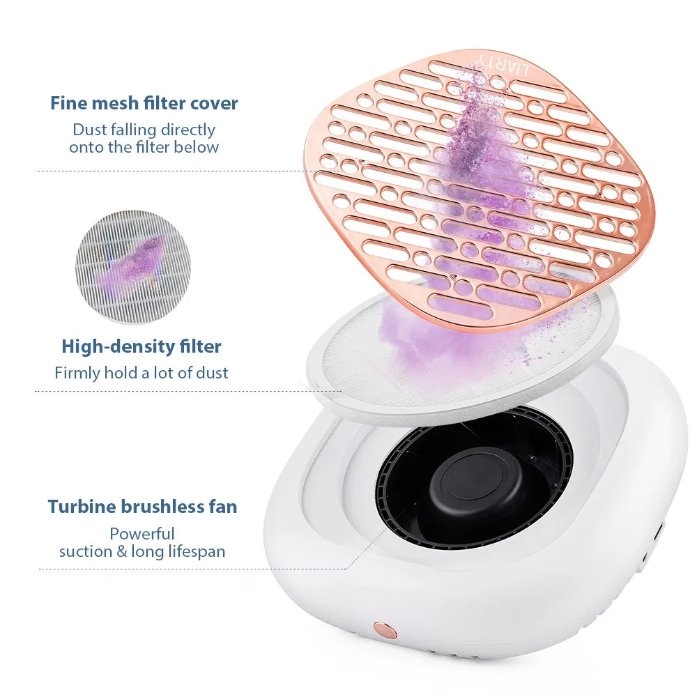 130W Turbo Nagelstaubabsaugung mit 2 Filtern – Bürstenloser Profi Nail Dust Collector für Maniküre & Pediküre