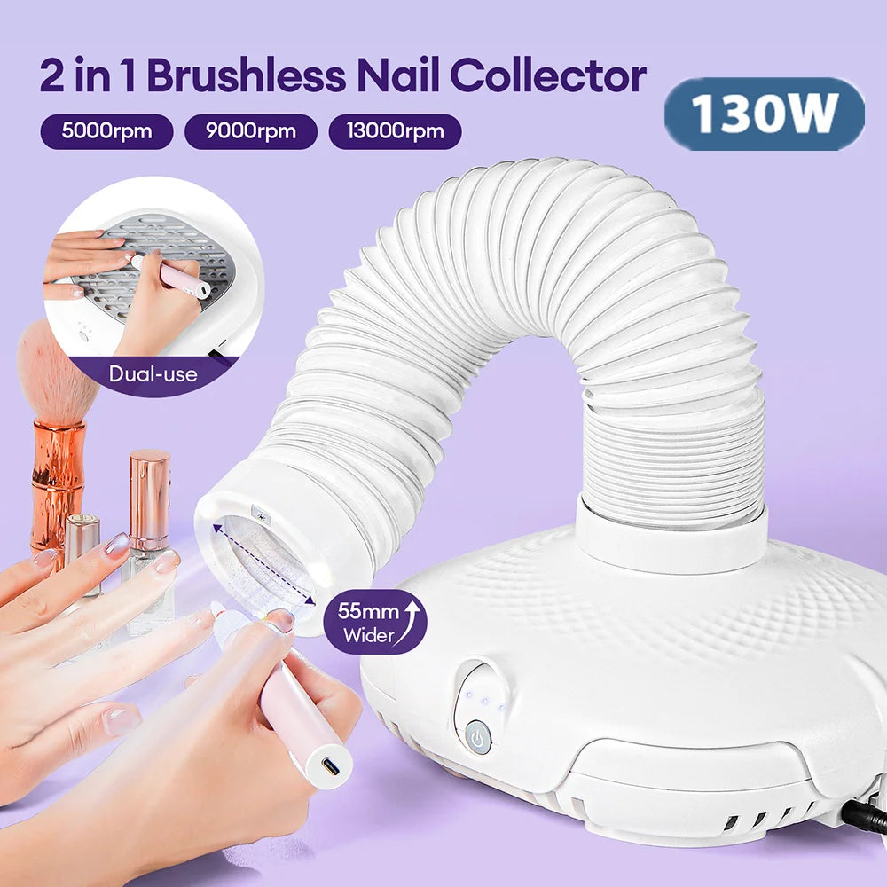 130W Turbo Nagelstaubabsaugung mit 2 Filtern – Bürstenloser Profi Nail Dust Collector für Maniküre & Pediküre