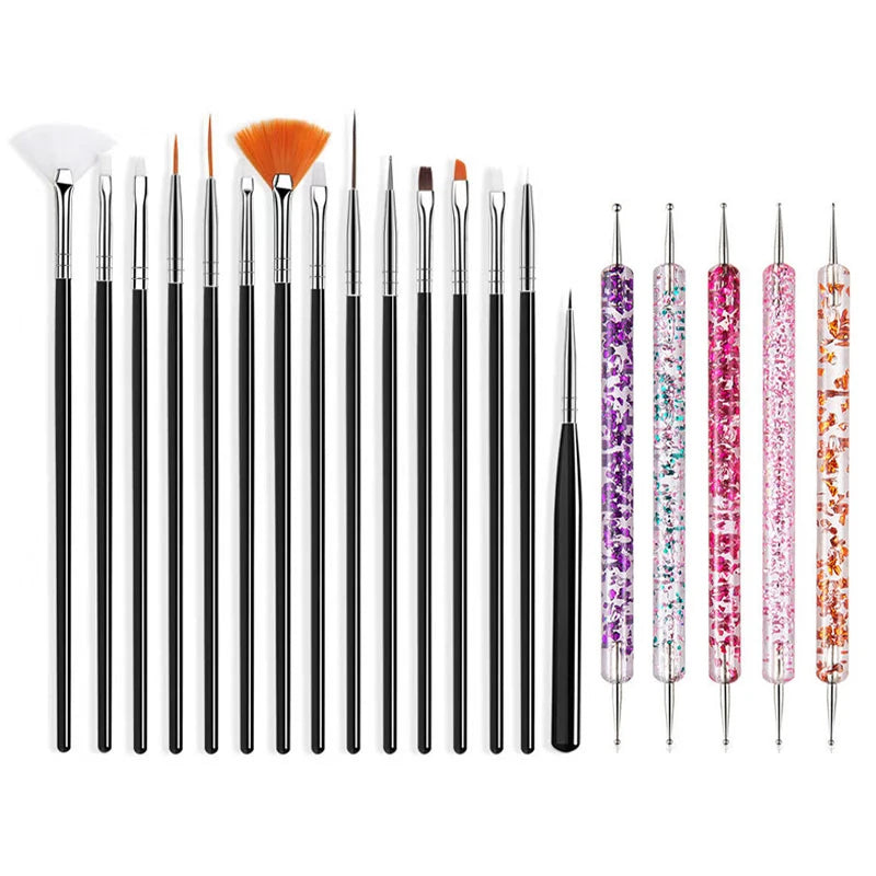 Nail Art Pinselset – 5/20 Stk für Malerei, Dotting, Liner & Acryl-Gel