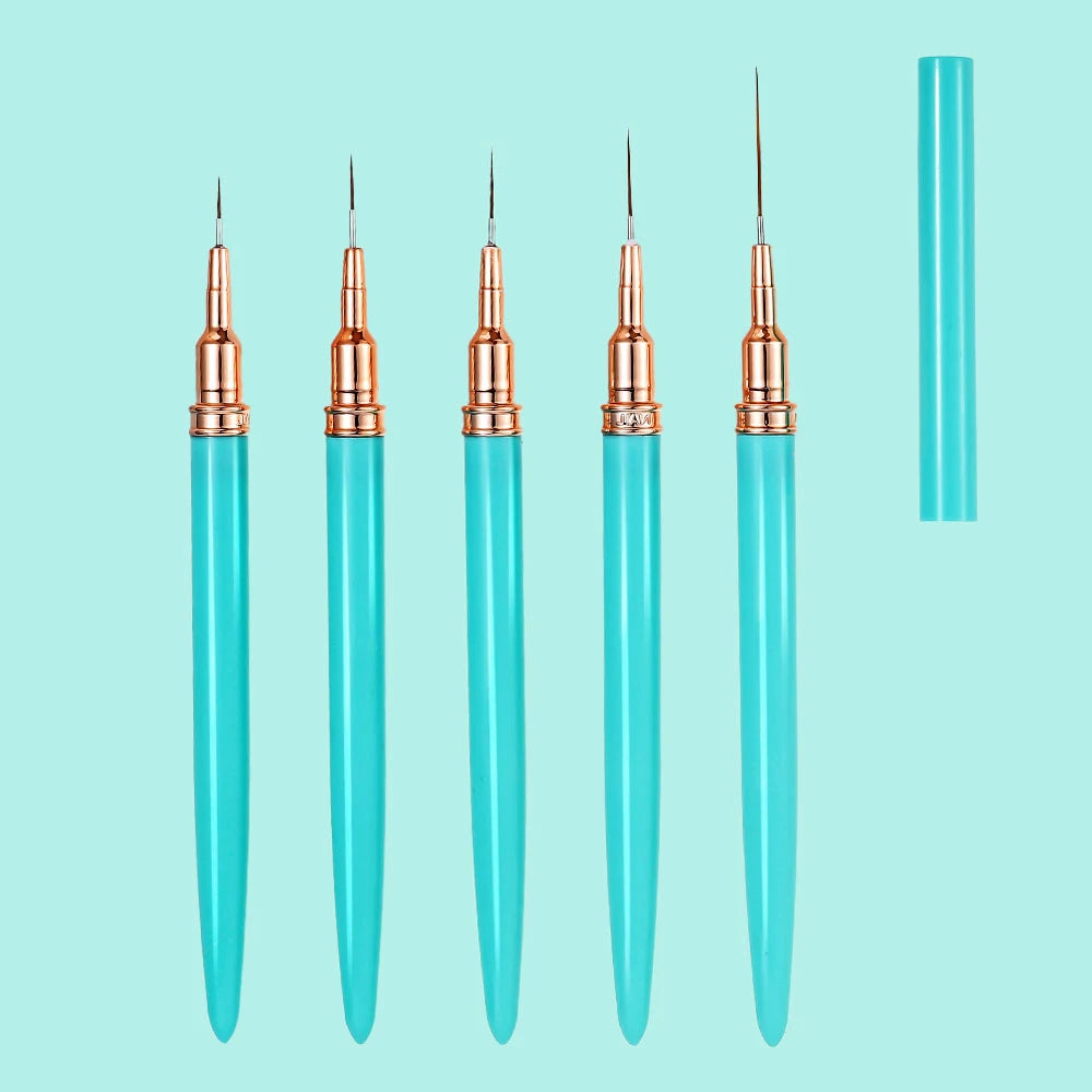 5er-Set Nail Art Liner Pinsel – Rosa, ultrafein für French & Linien (7/10/12/15/20mm)