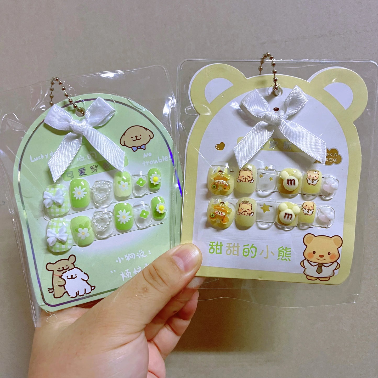 12pcs MINISO Children Press on False Nails Y2k Kawaii Cartoon Design Fake Nails Short Sqare Detachable Manicure Girls Gifts #DGL