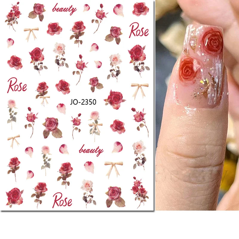3D Nagelsticker Weißer Pflaumenblüten mit Goldperlen & Schmetterlingen 2.