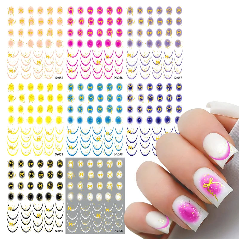 3D Schleifen Nagelsticker – Elegante Gold- & Farbbögen für French & Sommerdesigns
