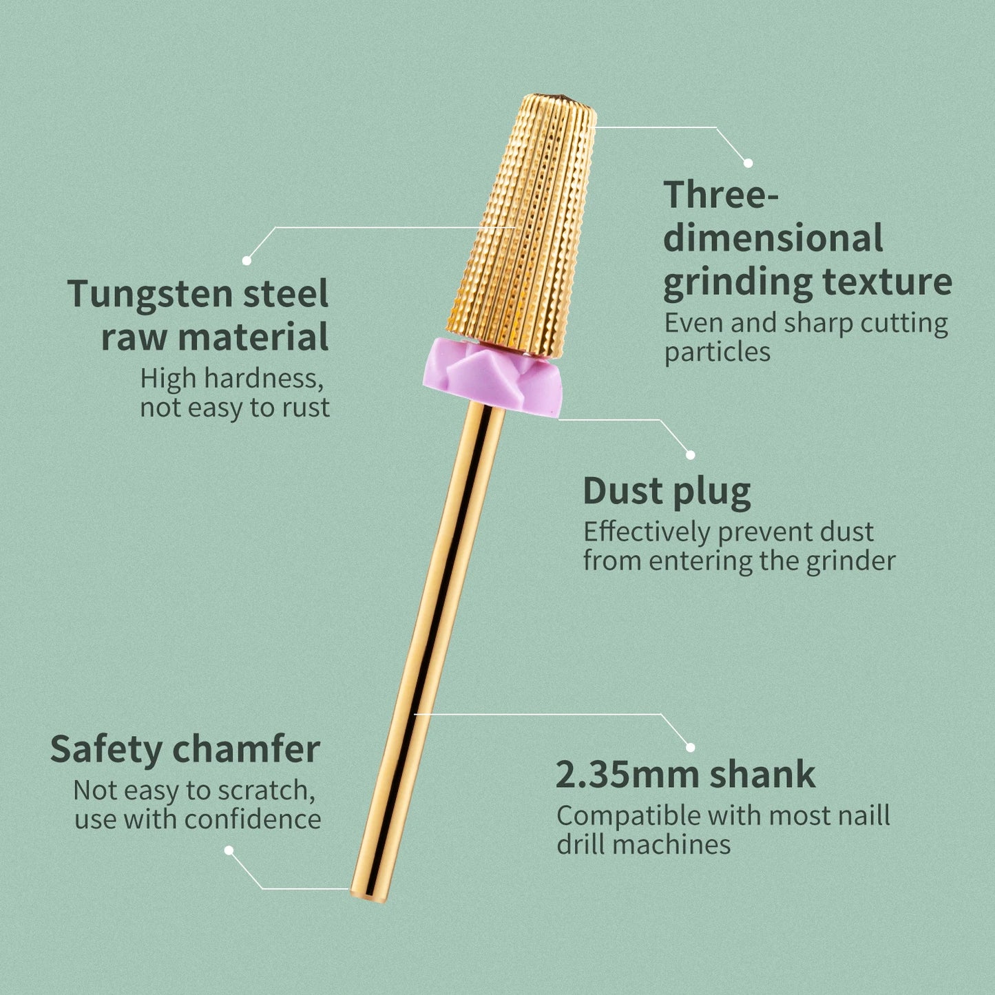 5-in-1 Hartmetall Nagelfräser-Set – Gold (Tungsten Carbide)