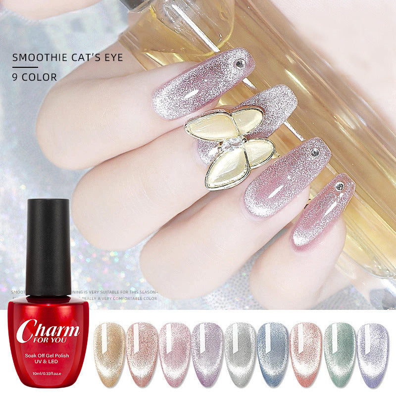 Neue Kristall Cat Eye Serie Nagellack Gel Eis Transparent Silber Weiß Breite Cat Eye Smoothie Mondstein Cat Eye Gel polnisch