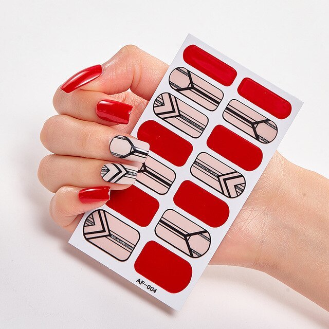 Selbstklebende Nagelsticker 14-teilig – Trendfarben Rot, Rosa & Bordeaux | Glänzende Nail Wraps